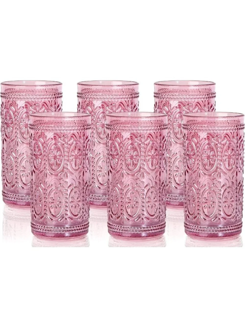 Vintage Pink Highball Glasses Set, 12oz Drinking Glassware, Retro Home Decor